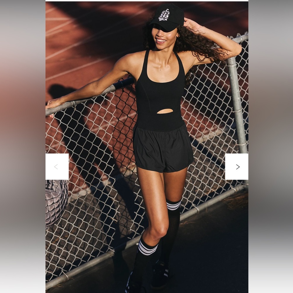Free People Movement Righteous Runsie Workout Onesie Shorts Size Large Black
